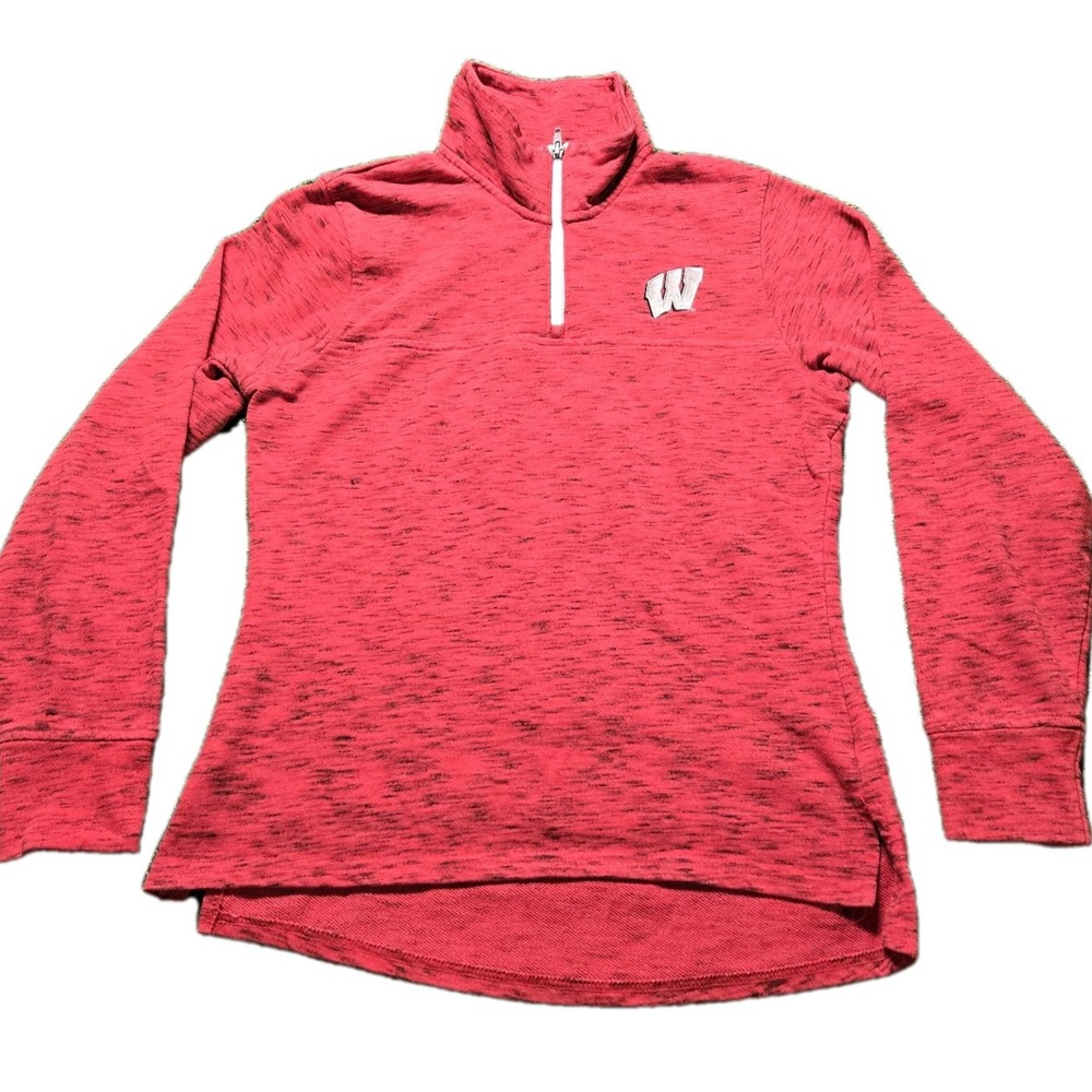University Of Wisconsin Shirt Womens Small Red 1/4 Zip Pullover Badgers Stretch